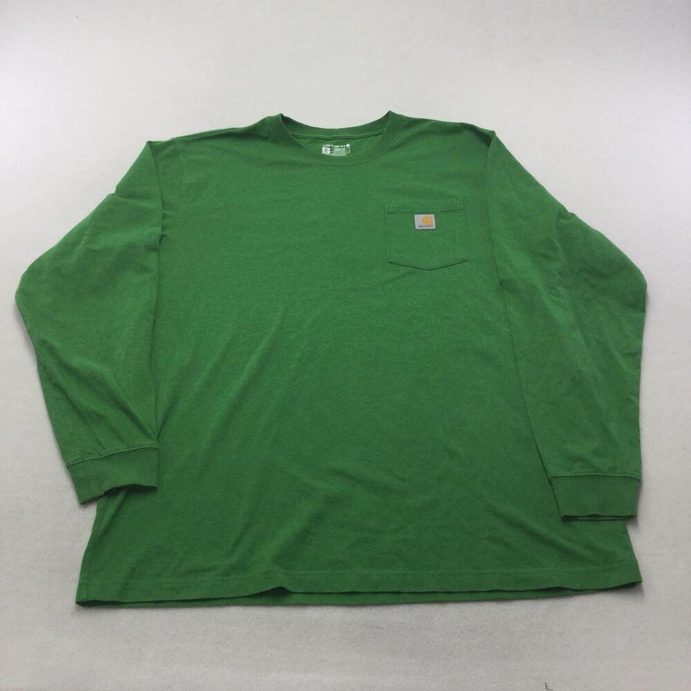 Carhartt Shirt Mens XLT Green Long Sleeve Pocket Logo Loose Fit Workwear Tee